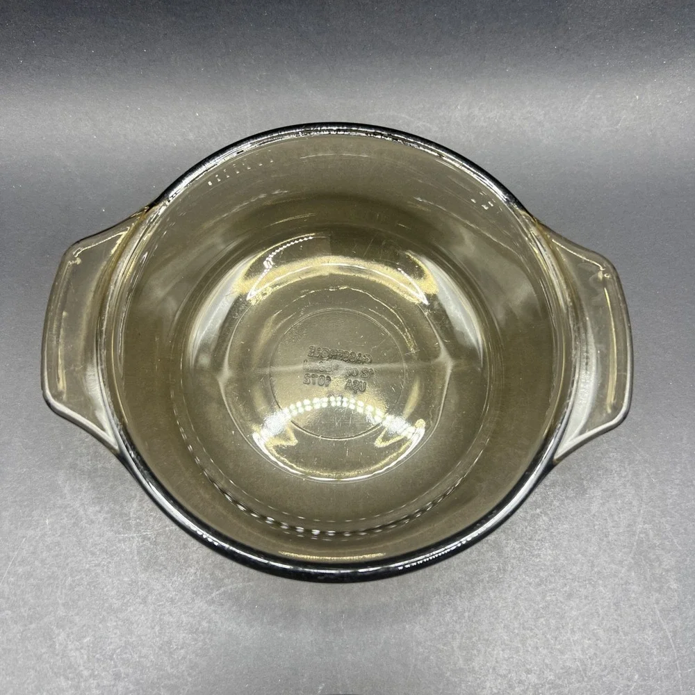 Pair of Vintage Smoked Glass Casserole Dishes 12oz Serving Bowls USA 1072